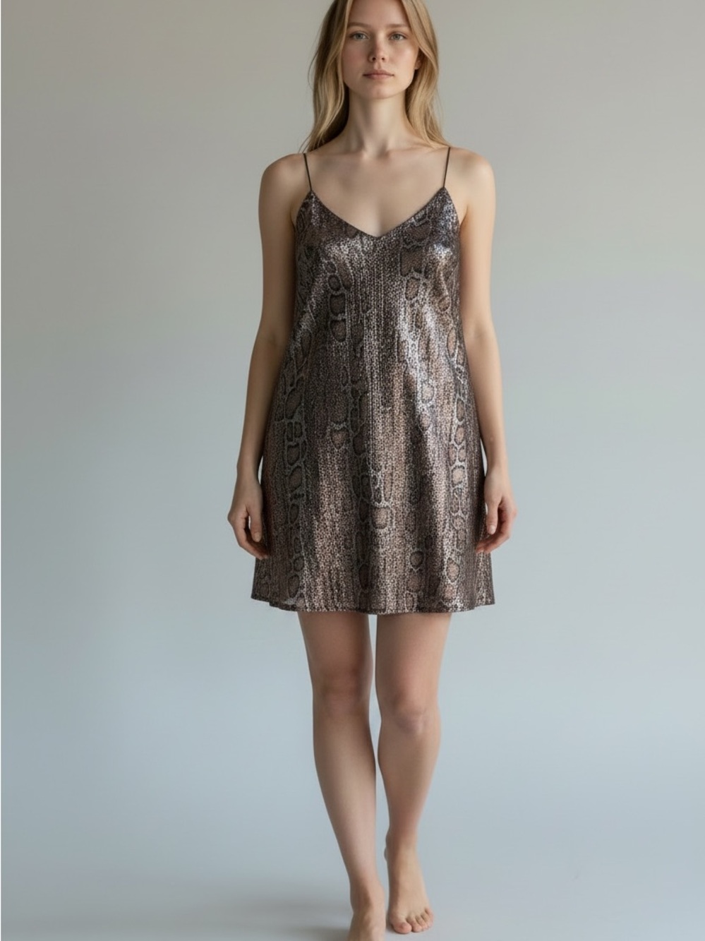 COMME USA Snake Print Slip Mini Dress  Size Medium Brand New